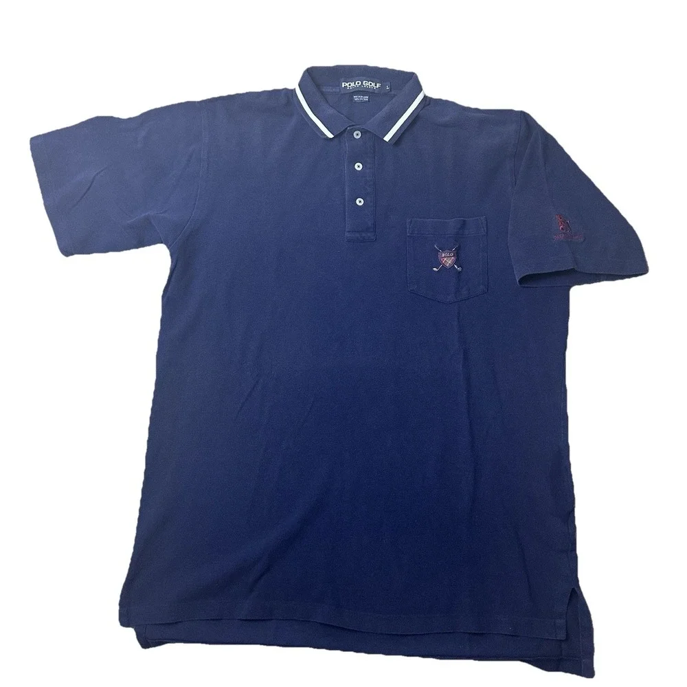 Polo Golf Ralph Lauren Shirt Mens L Navy TPC River Highlands‎ Embroidered Polo